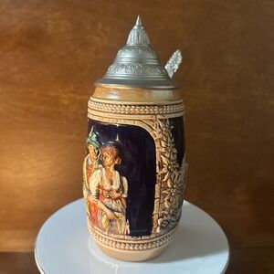West Germany Gerzit Gerz  Beer Stein w/ Lid  7" Tall Vtg Couple
